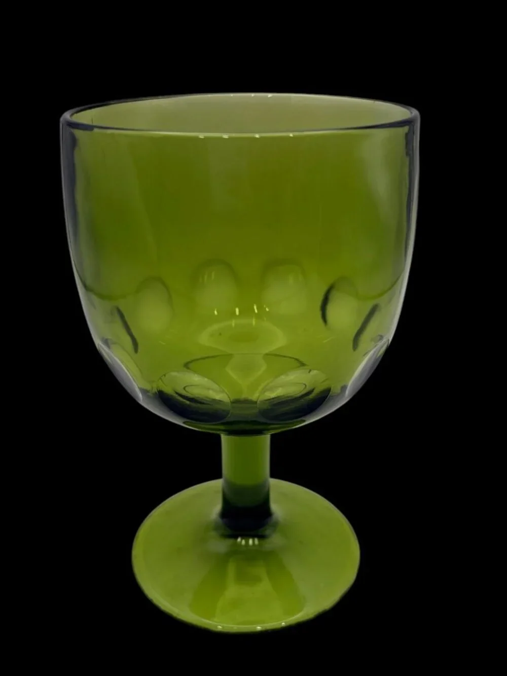 Vintage Bartlett Collin 1970s Avocado Green Thumbprint Goblets –Coin Dot Glasses